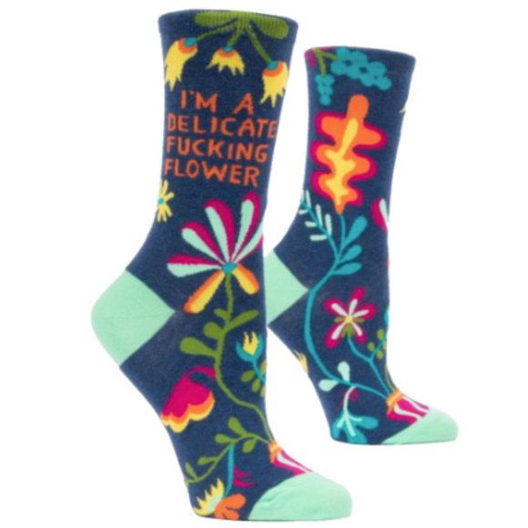 NEW I’m A Delicate F*cking Flower Crew Socks BLUE Q ONE SIZE - Picture 3 of 16